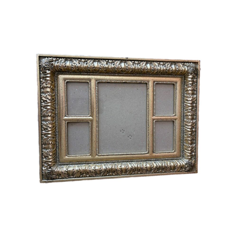 Vtg Gold-tone Multi Photo Frame Collage Baroque Style Ornate 5 Photo Openings